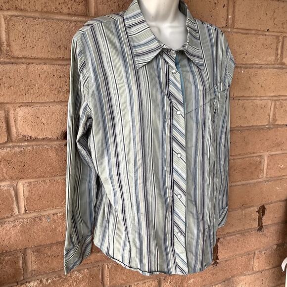 Tsunami Western Pearl Button Snap Close Blouse Shirt Striped Womens XL Rodeo - Picture 3 of 11